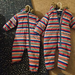 Lands' End Striped Multi-Color Hooded One-Piece Footie - Blue, Red, Green, Pink